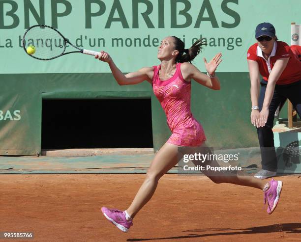 Jelena Jankovic of Serbia in action on day 8 of the French Open at Roland Garros Stadium in Paris on May 29, 2011.