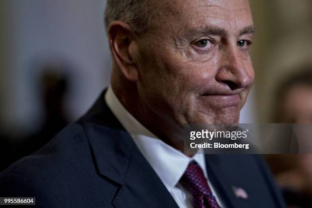 Senate Minority Leader Chuck Schumer, a Democrat from New York, pauses during a news conference after a weekly caucus meeting at the U.S. Capitol in...