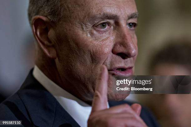 Senate Minority Leader Chuck Schumer, a Democrat from New York, speaks during a news conference after a weekly caucus meeting at the U.S. Capitol in...