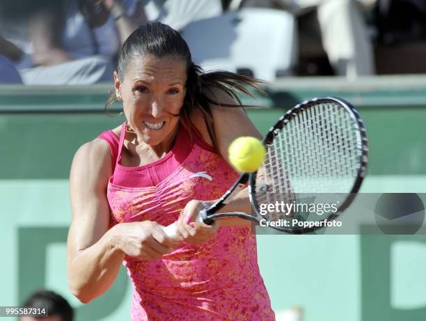 Jelena Jankovic of Serbia in action during day 8 of the French Open at Roland Garros Stadium in Paris on May 29, 2011.