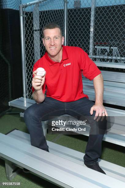Todd Frazier partners with Canon for the Canon #PIXMAPerfect Grand Slam event at New York Empire Baseball on July 10, 2018 in New York City.
