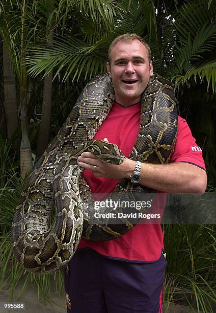 Scott Quinnell of the British and Irish Lions poses with a 50kg Burmese Python during a team trip to Australia Zoo, Brisbane. +DIGITAL IMAGE+...