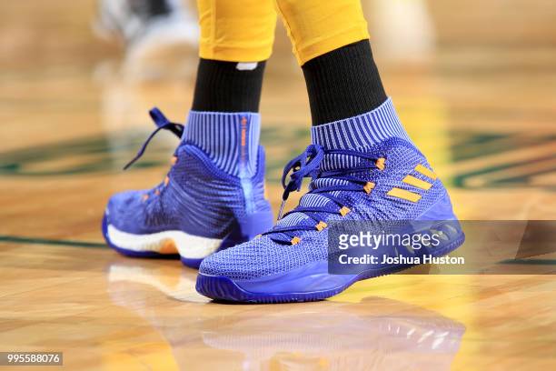 The sneakers of Candace Parker of the Los Angeles Sparks during the game against the Seattle Storm on July 10, 2018 at Key Arena in Seattle,...