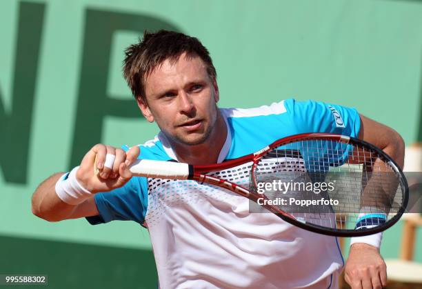 Robin Soderling of Sweden in action during day 9 of the French Open at Roland Garros Stadium in Paris on May 30, 2011.