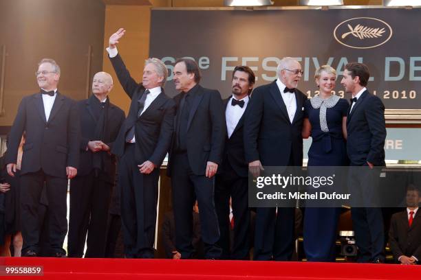 Thierry Fremaux, Gilles Jacob, Michael Douglas, Frank Langella, Josh Brolin, Carey Mulligan, Oliver Stone and Shia LaBeouf attend the 'Wall Street:...