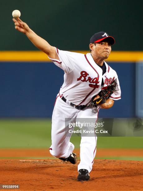 Starting pitcher Kenshin Kawakami of the Atlanta Braves pitches against the Arizona Diamondbacks at Turner Field on May 14, 2010 in Atlanta, Georgia.