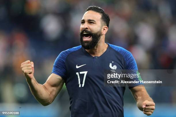 Adil Rami of France celebrates following his sides victory in the 2018 FIFA World Cup Russia Semi Final match between Belgium and France at Saint...
