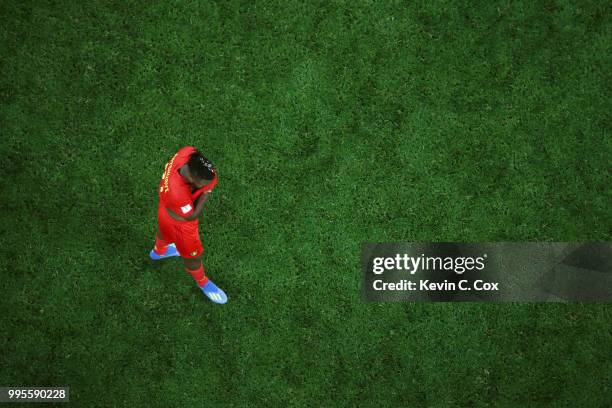 Michy Batshuayi of Belgium looks dejected following their sides defeat in the 2018 FIFA World Cup Russia Semi Final match between Belgium and France...