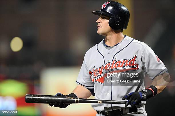 Matt LaPorta of the Cleveland Indians walks to the dugout after striking out against the Baltimore Orioles at Camden Yards on May 14, 2010 in...