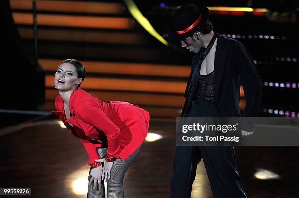 Sophia Thomalla and Massimo Sinato perform during the 'Let's Dance' TV show at Studios Adlershof on May 14, 2010 in Berlin, Germany.