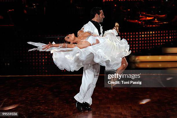 Sophia Thomalla and Massimo Sinato perform during the 'Let's Dance' TV show at Studios Adlershof on May 14, 2010 in Berlin, Germany.