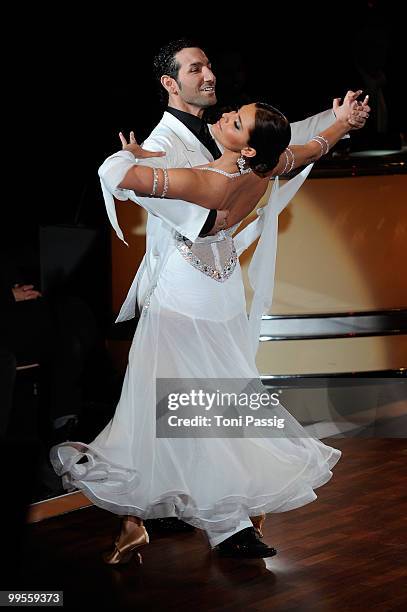 Sophia Thomalla and Massimo Sinato perform during the 'Let's Dance' TV show at Studios Adlershof on May 14, 2010 in Berlin, Germany.