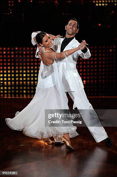 Sophia Thomalla and Massimo Sinato perform during the 'Let's Dance' TV show at Studios Adlershof on May 14, 2010 in Berlin, Germany.