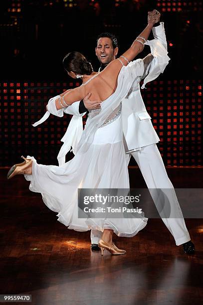 Sophia Thomalla and Massimo Sinato perform during the 'Let's Dance' TV show at Studios Adlershof on May 14, 2010 in Berlin, Germany.