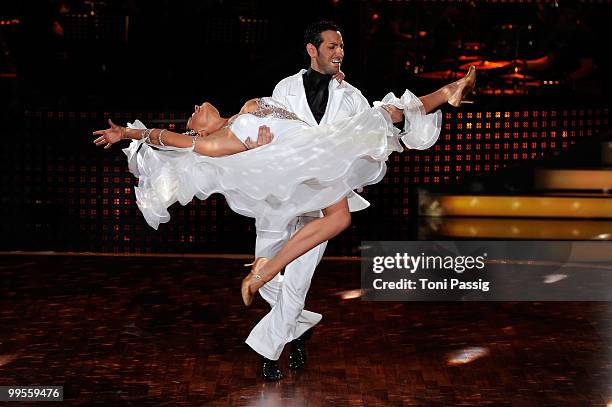 Sophia Thomalla and Massimo Sinato perform during the 'Let's Dance' TV show at Studios Adlershof on May 14, 2010 in Berlin, Germany.