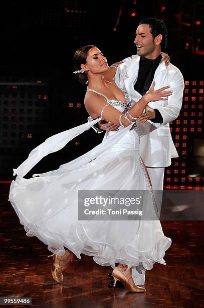 Sophia Thomalla and Massimo Sinato perform during the 'Let's Dance' TV show at Studios Adlershof on May 14, 2010 in Berlin, Germany.