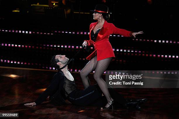 Sophia Thomalla and Massimo Sinato perform during the 'Let's Dance' TV show at Studios Adlershof on May 14, 2010 in Berlin, Germany.