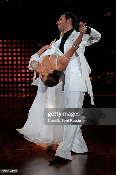 Sophia Thomalla and Massimo Sinato perform during the 'Let's Dance' TV show at Studios Adlershof on May 14, 2010 in Berlin, Germany.