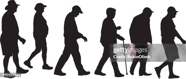 stockillustraties, clipart, cartoons en iconen met senioren wandelen silhouetts - robinolimb