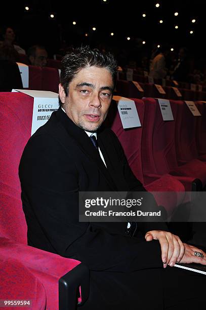 Actor and juror Benicio Del Toro attends the 'IL Gattopardo' Premiere at the Salla DeBussy during the 63rd Annual Cannes Film Festival on May 14,...