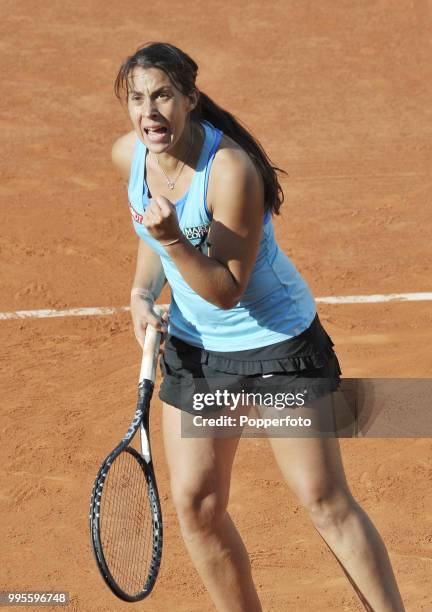 Marion Bartoli of France reacts during day 10 of the French Open at Roland Garros Stadium in Paris on May 31, 2011.