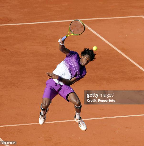 Gael Monfils of France in action during day 10 of the French Open at Roland Garros Stadium in Paris on May 31, 2011.