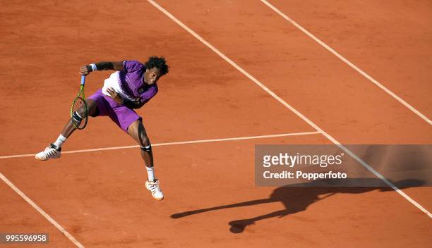 Gael Monfils of France in action during day 10 of the French Open at Roland Garros Stadium in Paris on May 31, 2011.