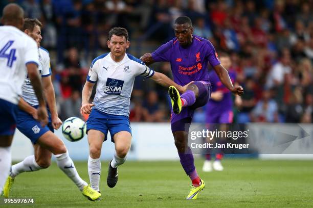 Daniel Sturridge of Liverpool takes a shot at goal during the Pre-Season Friendly match between Tranmere Rovers and Liverpool at Prenton Park on July...