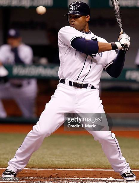 Outfielder Carl Crawford of the Tampa Bay Rays gets out of the way of this pitch against the Seattle Mariners during the game at Tropicana Field on...