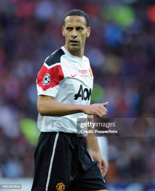 Rio Ferdinand of Manchester United during the UEFA Champions League final between FC Barcelona and Manchester United at Wembley Stadium in London on...