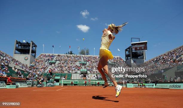 Maria Sharapova of Russia in action during day 11 of the French Open at Roland Garros Stadium in Paris on June 1, 2011.