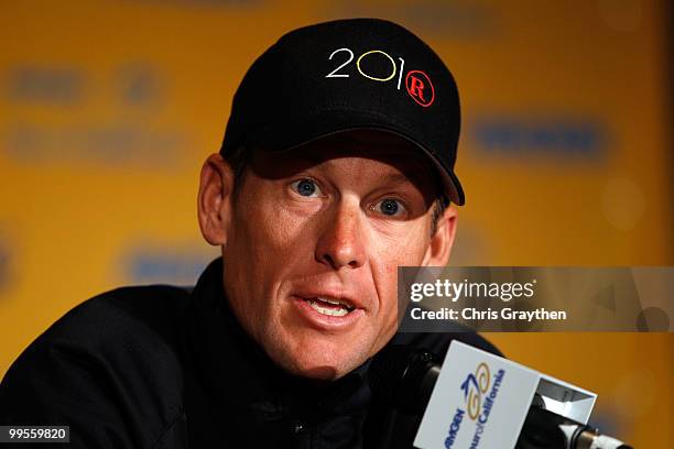 Lance Armstrong of Team Radio Shack speaks during a during a press conference prior to the 2010 Tour of California at the Sacramento Convention...