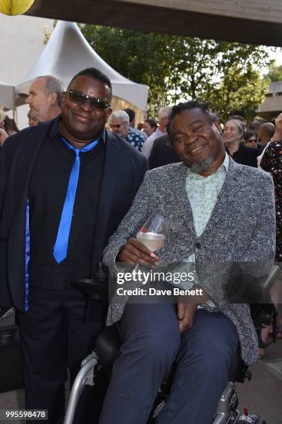 Isaac Julien and Yinka Shonibare attend the Hayward Gallery's 50th anniversary party at The Hayward Gallery, Southbank Centre, on July 10, 2018 in...