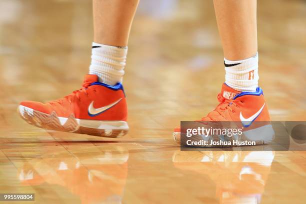 The sneakers of Sue Bird of the Seattle Storm during the game against the Los Angeles Sparks on July 10, 2018 at Key Arena in Seattle, Washington....