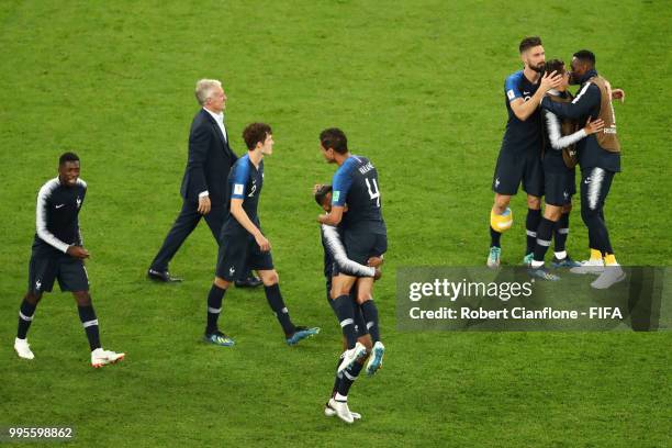 Players of France celebrate victory following the 2018 FIFA World Cup Russia Semi Final match between Belgium and France at Saint Petersburg Stadium...