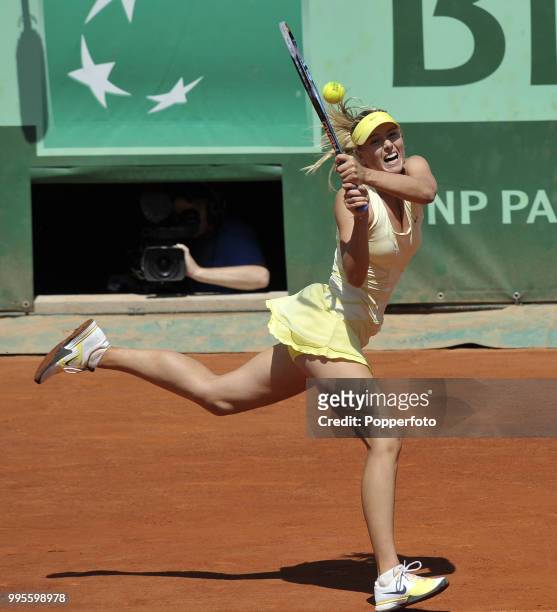 Maria Sharapova of Russia in action during day 11 of the French Open at Roland Garros Stadium in Paris on June 1, 2011.