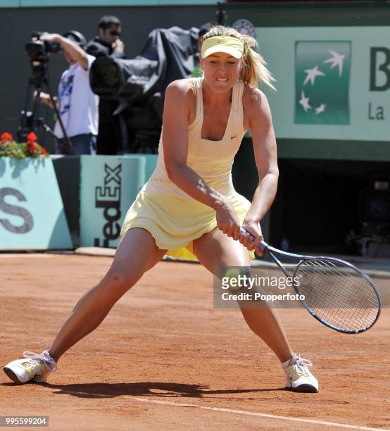 Maria Sharapova of Russia in action during day 12 of the French Open at Roland Garros Stadium in Paris on June 2, 2011.