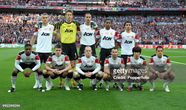 Manchester United team group prior to the UEFA Champions League final between FC Barcelona and Manchester United at Wembley Stadium in London on May...