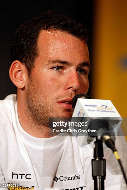 Mark Cavendish of Great Britian speaks during a during a press conference prior to the 2010 Tour of California at the Sacramento Convention Center on...