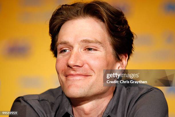 David Zabriskie of team Garmin-Transitions speaks during a during a press conference prior to the 2010 Tour of California at the Sacramento...