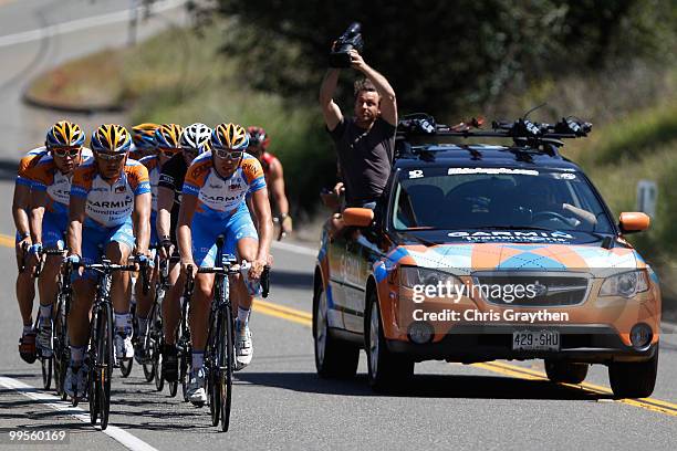 The Garmin-Transitions team takes a training ride on May 14, 2010 in Sacramento, California.