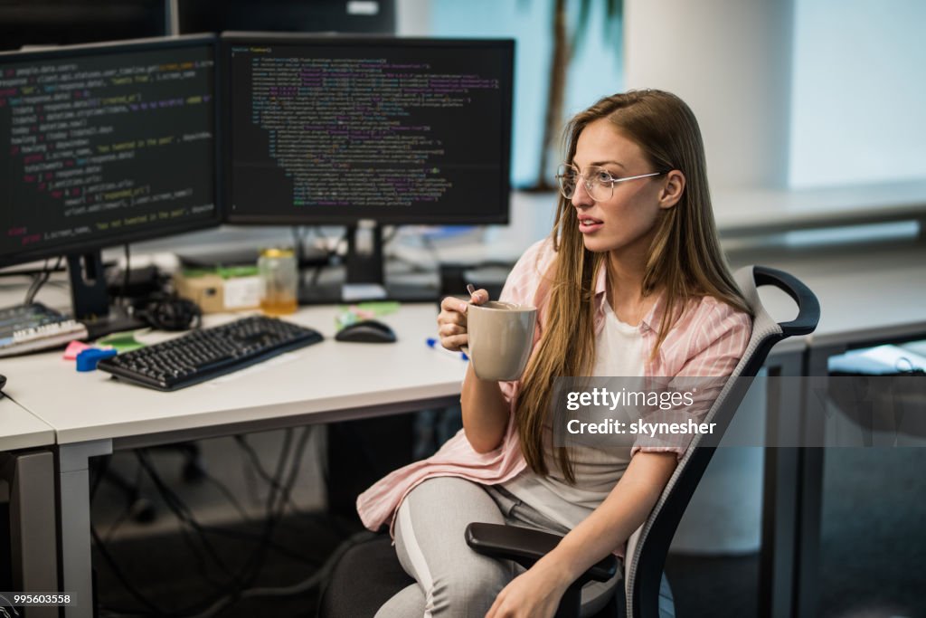 Young Computer Programmer Taking A Coffee Break In The Office High-Res ...