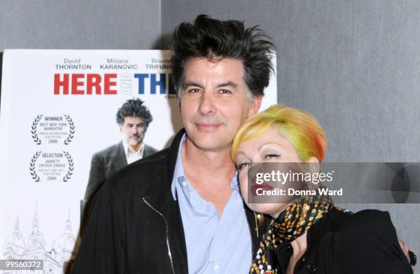 David Thornton and Cyndi Lauper attend the premiere of ''Here & There'' at Quad Cinema on May 14, 2010 in New York City.