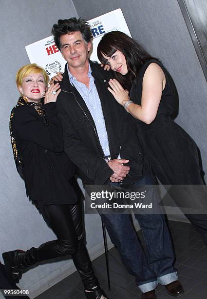 Cyndi Lauper, David Thornton and Jelena Mrdja attends the premiere of ''Here & There'' at Quad Cinema on May 14, 2010 in New York City.