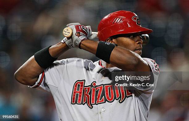 Justin Upton of the Arizona Diamondbacks bats against the Atlanta Braves at Turner Field on May 14, 2010 in Atlanta, Georgia.