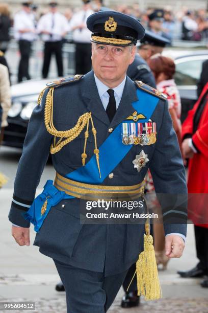 Prince Andrew, Duke of York attends a service at Westminster Abbey to mark the centenary of the Royal Air Force on July 10, 2018 in London, England.