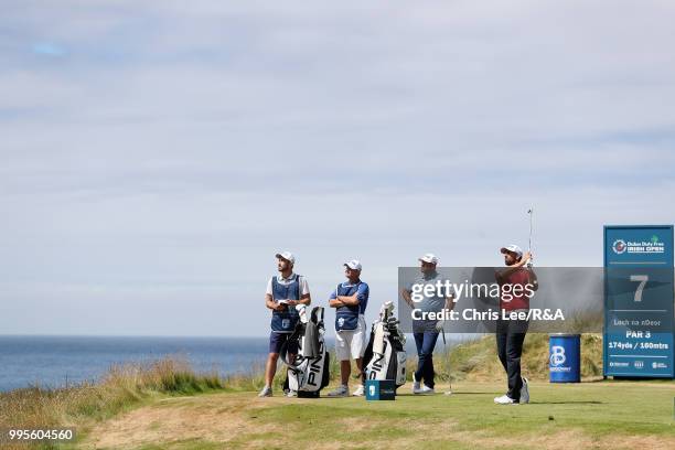 Matthieu Pavon of France in action during the The Open Qualifying Series - Dubai Duty Free Irish Open at Ballyliffin Golf Club on July 8, 2018 in...