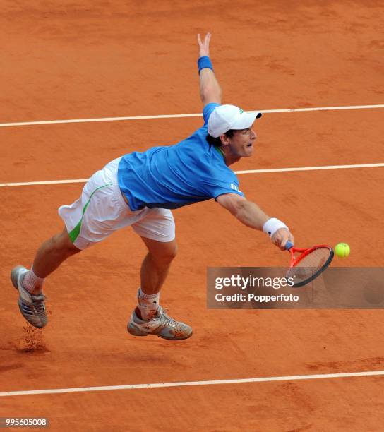 Andy Murray of Great Britain in action during the men's semi-final against Rafael Nadal of Spain on day 13 of the French Open at Roland Garros...