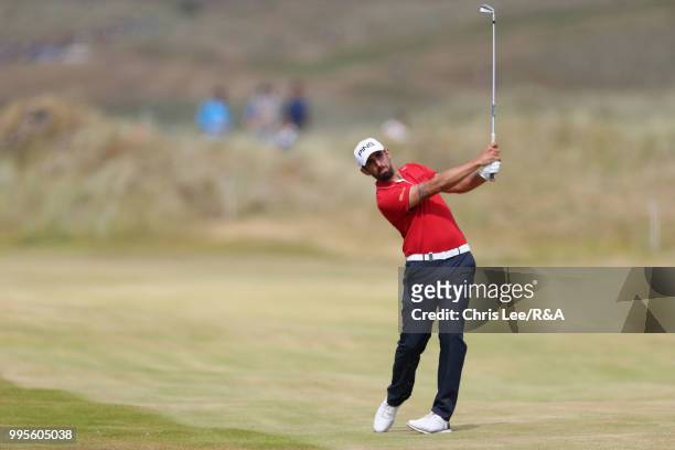 Matthieu Pavon of France in action during the The Open Qualifying Series - Dubai Duty Free Irish Open at Ballyliffin Golf Club on July 8, 2018 in...