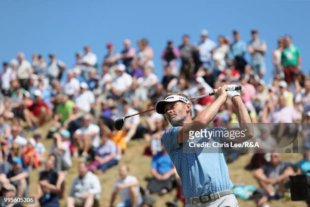 Raphael Jacquelin of France in action during the The Open Qualifying Series - Dubai Duty Free Irish Open at Ballyliffin Golf Club on July 8, 2018 in...